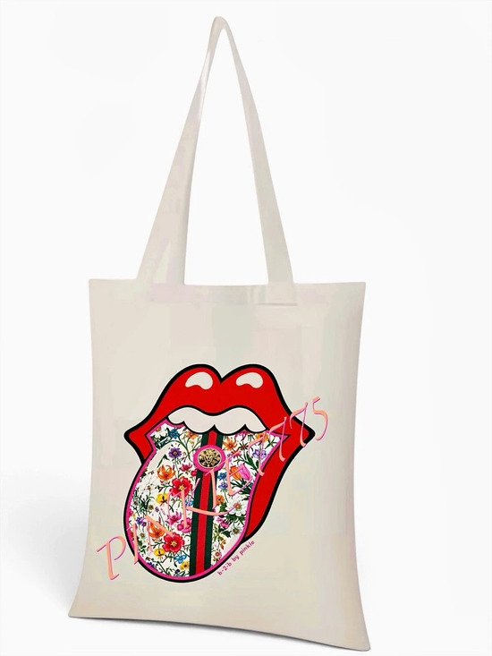 Broke-2-Bougie by Pinkie Handbags - Fashion Gucci Floral Tongue Graphic Tote
